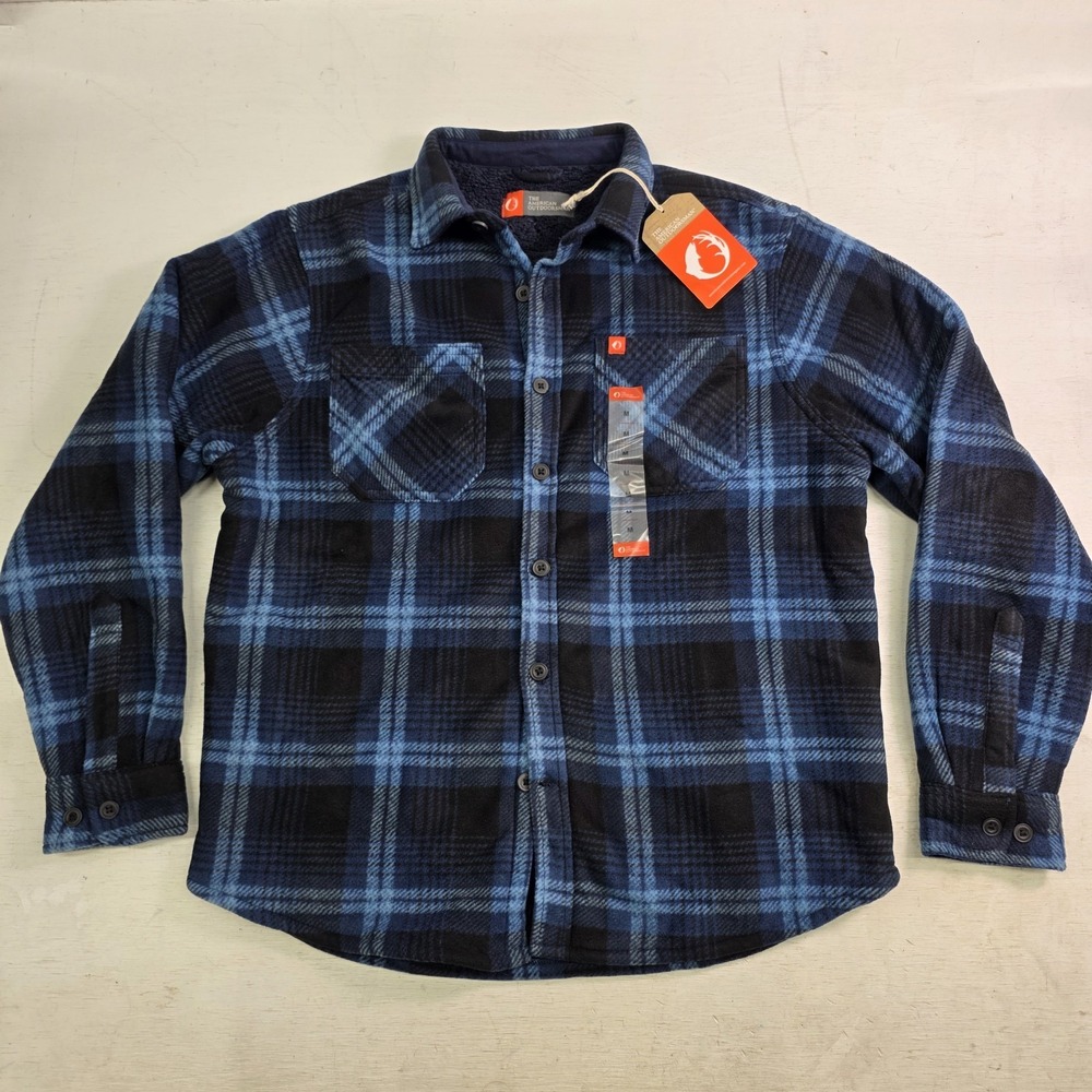 The American Outdoorsman Sherpa Lined Jacket Shirt Shacket Blue Flannel Men's M